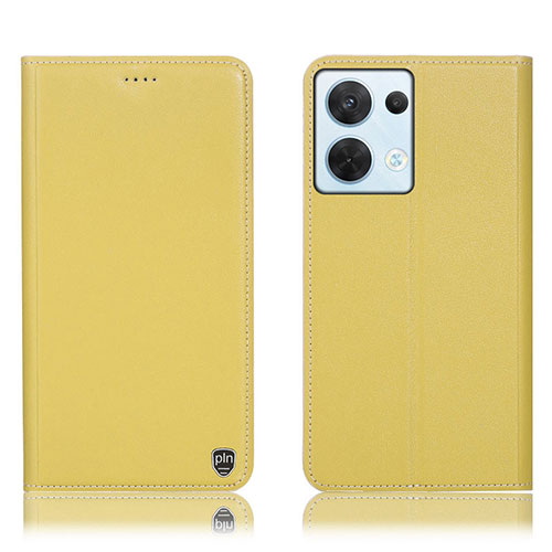 Leather Case Stands Flip Cover Holder H21P for Oppo Reno8 5G Yellow