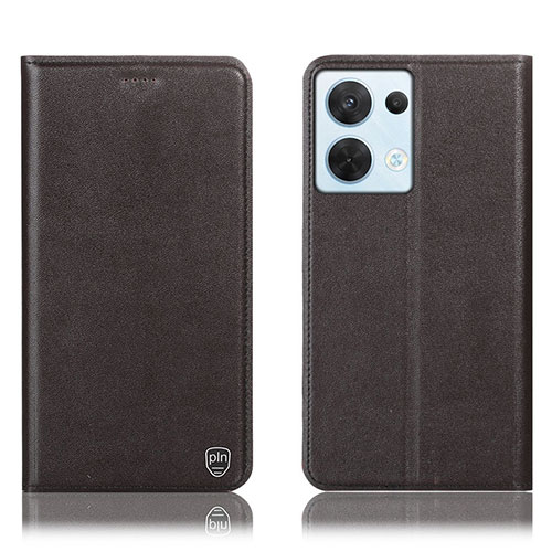 Leather Case Stands Flip Cover Holder H21P for Oppo Reno9 5G Brown
