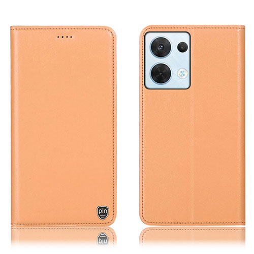 Leather Case Stands Flip Cover Holder H21P for Oppo Reno9 5G Orange