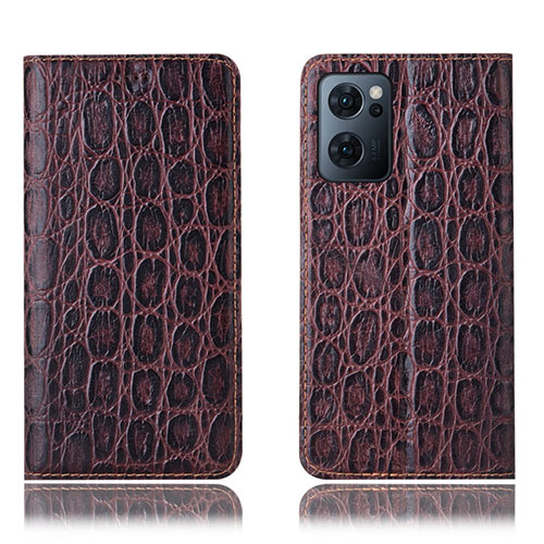 Leather Case Stands Flip Cover Holder H22P for Oppo Find X5 Lite 5G Brown