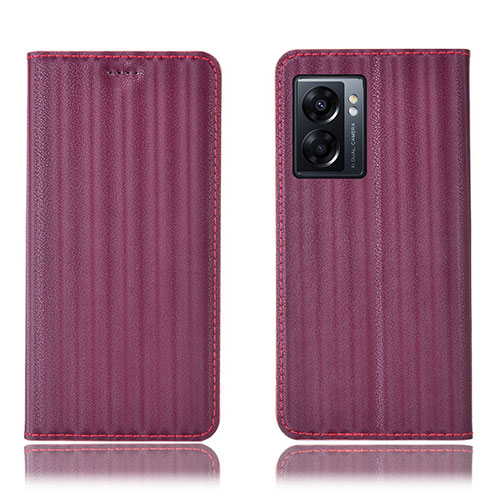 Leather Case Stands Flip Cover Holder H23P for OnePlus Nord N300 5G Red Wine