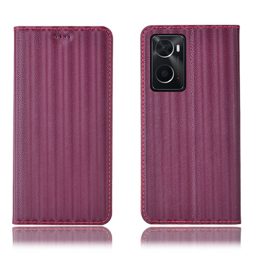 Leather Case Stands Flip Cover Holder H23P for Oppo A76 Red Wine