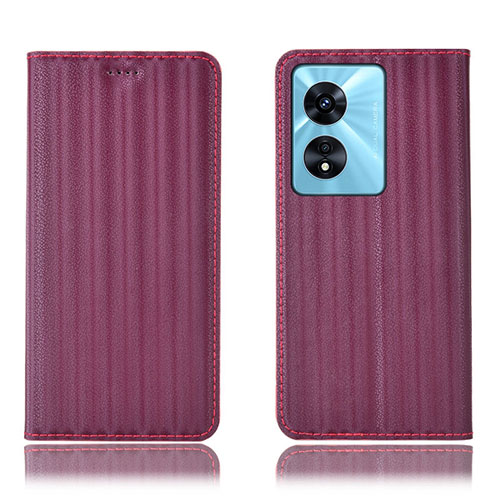 Leather Case Stands Flip Cover Holder H23P for Oppo A78 5G Red Wine