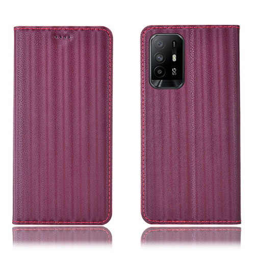 Leather Case Stands Flip Cover Holder H23P for Oppo F19 Pro+ Plus 5G Red Wine