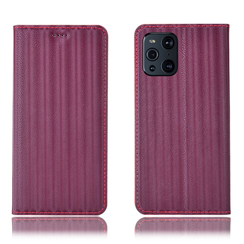 Leather Case Stands Flip Cover Holder H23P for Oppo Find X3 5G Red Wine