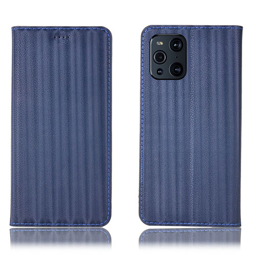 Leather Case Stands Flip Cover Holder H23P for Oppo Find X3 Pro 5G Blue