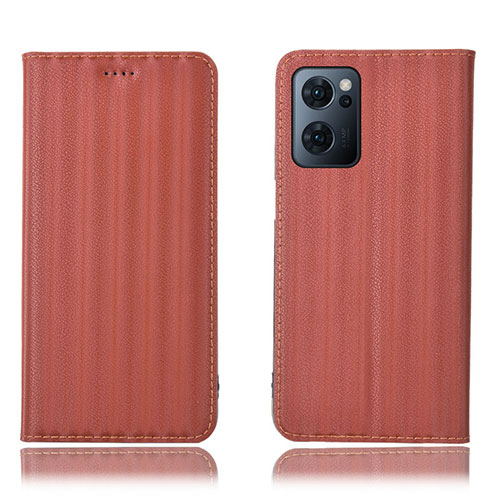 Leather Case Stands Flip Cover Holder H23P for Oppo Find X5 Lite 5G Brown