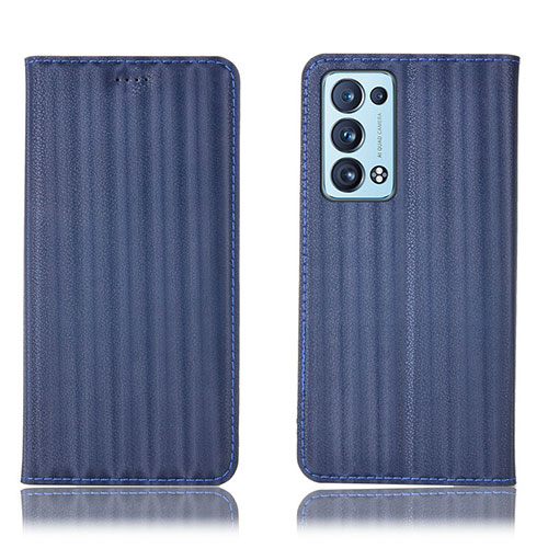 Leather Case Stands Flip Cover Holder H23P for Oppo Reno6 Pro 5G Blue