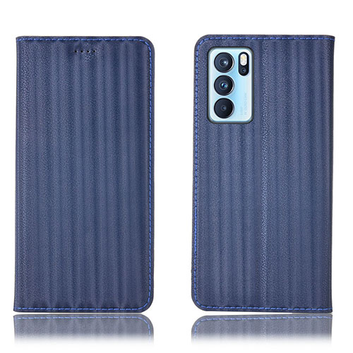 Leather Case Stands Flip Cover Holder H23P for Oppo Reno6 Pro 5G India Blue