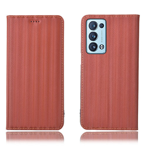Leather Case Stands Flip Cover Holder H23P for Oppo Reno6 Pro+ Plus 5G Brown