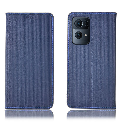 Leather Case Stands Flip Cover Holder H23P for Oppo Reno7 Pro 5G Blue