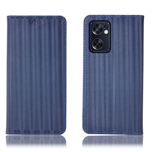 Leather Case Stands Flip Cover Holder H23P for Oppo Reno7 SE 5G Blue