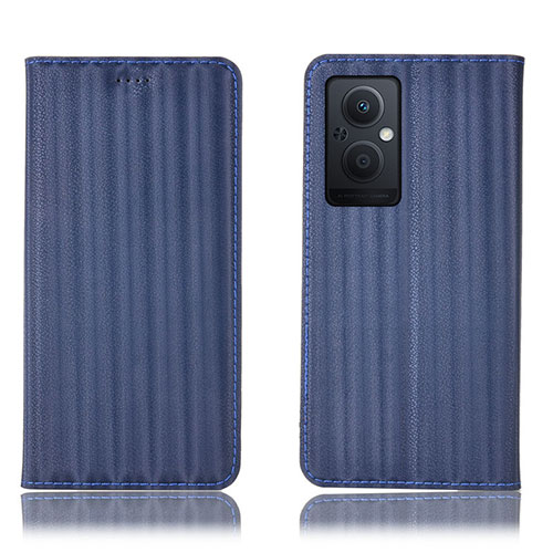 Leather Case Stands Flip Cover Holder H23P for Oppo Reno7 Z 5G Blue