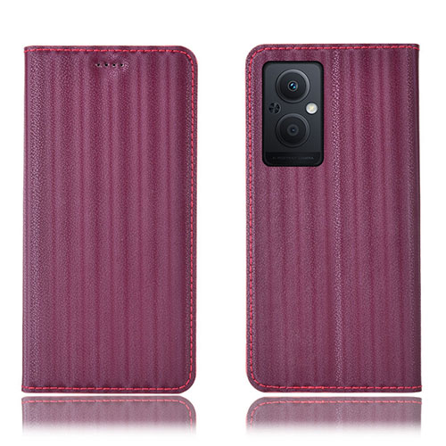 Leather Case Stands Flip Cover Holder H23P for Oppo Reno8 Lite 5G Red Wine