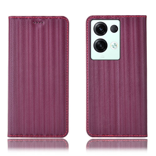 Leather Case Stands Flip Cover Holder H23P for Oppo Reno8 Pro+ Plus 5G Red Wine