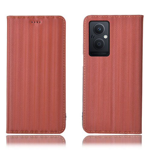 Leather Case Stands Flip Cover Holder H23P for Oppo Reno8 Z 5G Brown