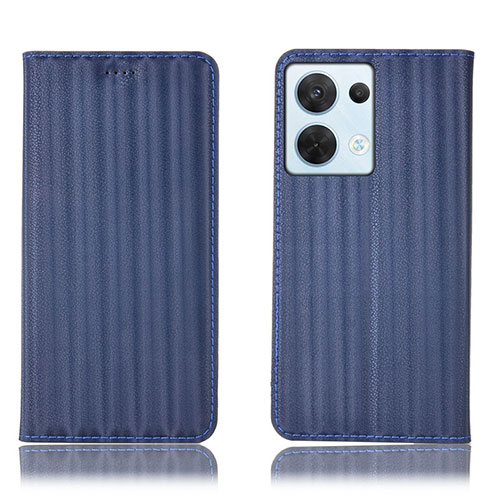 Leather Case Stands Flip Cover Holder H23P for Oppo Reno9 5G Blue