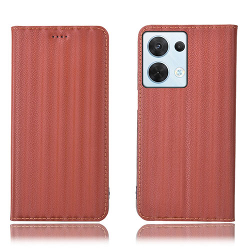 Leather Case Stands Flip Cover Holder H23P for Oppo Reno9 5G Brown