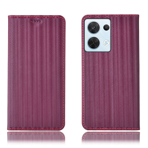 Leather Case Stands Flip Cover Holder H23P for Oppo Reno9 5G Red Wine