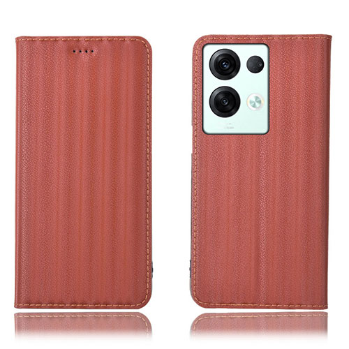Leather Case Stands Flip Cover Holder H23P for Oppo Reno9 Pro+ Plus 5G Brown