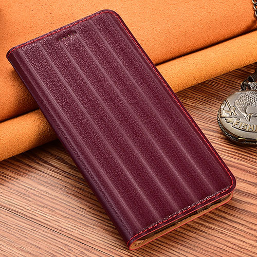 Leather Case Stands Flip Cover Holder H23P for Realme 9i 4G Red Wine