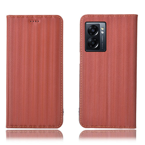 Leather Case Stands Flip Cover Holder H23P for Realme Narzo 50 5G Brown