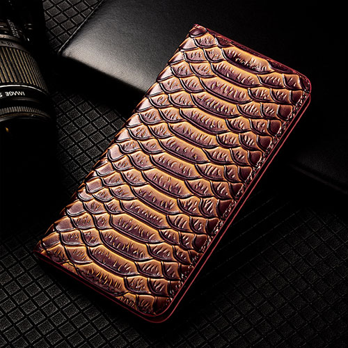 Leather Case Stands Flip Cover Holder H25P for Apple iPhone Xs Brown