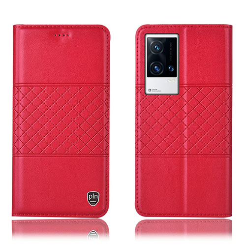 Leather Case Stands Flip Cover Holder H27P for Vivo iQOO 8 5G Red
