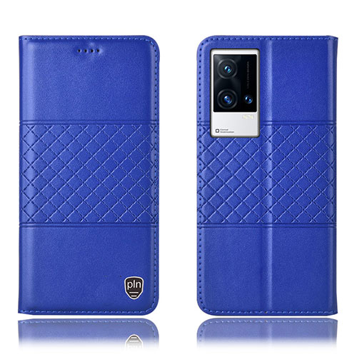 Leather Case Stands Flip Cover Holder H27P for Vivo iQOO 8 Pro 5G Blue