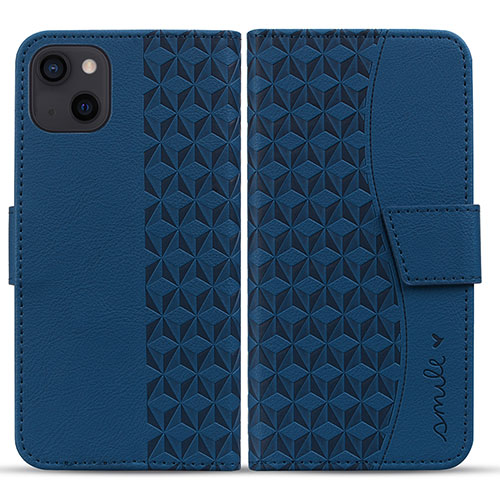 Leather Case Stands Flip Cover Holder HF1 for Apple iPhone 14 Plus Blue
