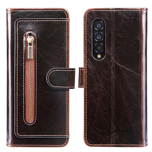 Leather Case Stands Flip Cover Holder JDK for Samsung Galaxy Z Fold3 5G Brown