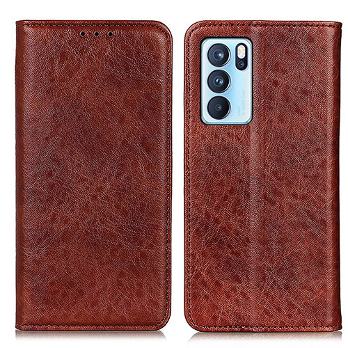 Leather Case Stands Flip Cover Holder K01Z for Oppo Reno6 Pro 5G India Brown
