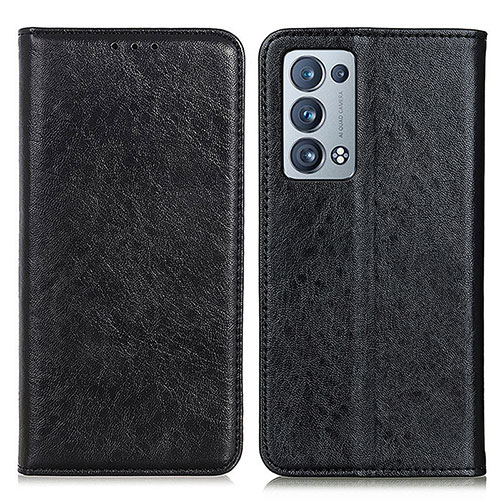 Leather Case Stands Flip Cover Holder K01Z for Oppo Reno6 Pro+ Plus 5G Black