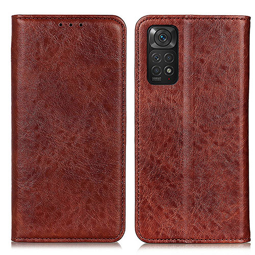 Leather Case Stands Flip Cover Holder K01Z for Xiaomi Redmi Note 11 4G (2022) Brown