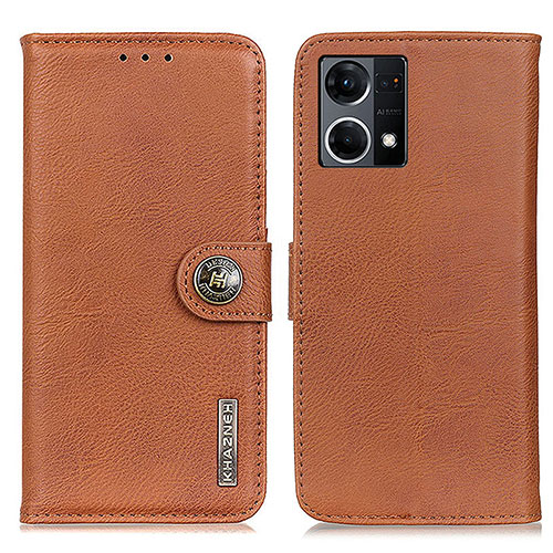 Leather Case Stands Flip Cover Holder K02Z for Oppo Reno8 4G Brown