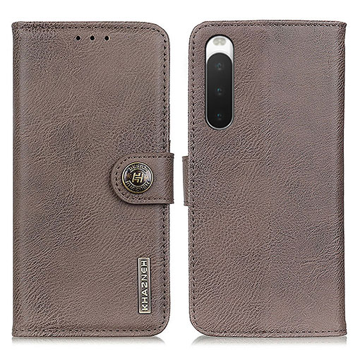 Leather Case Stands Flip Cover Holder K02Z for Sony Xperia 10 IV Gray