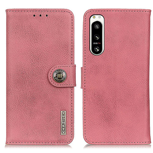 Leather Case Stands Flip Cover Holder K02Z for Sony Xperia 5 IV Pink