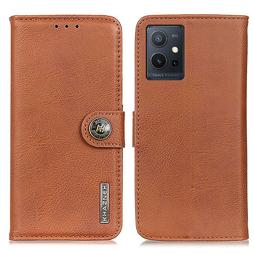 Leather Case Stands Flip Cover Holder K02Z for Vivo iQOO Z6 5G Brown