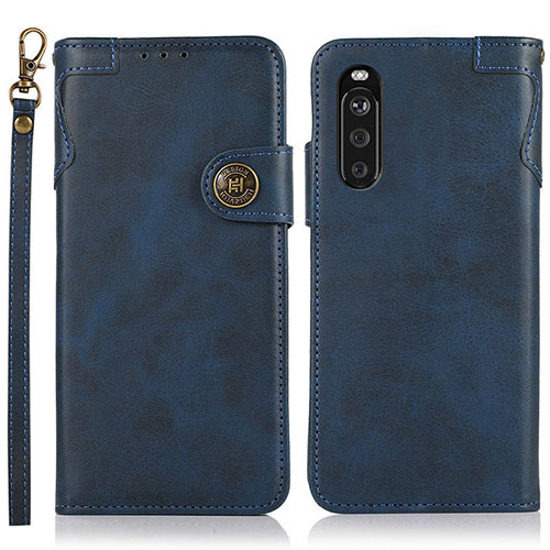 Leather Case Stands Flip Cover Holder K03Z for Sony Xperia 10 III Blue