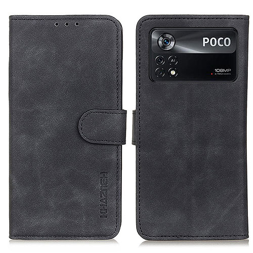 Leather Case Stands Flip Cover Holder K03Z for Xiaomi Poco X4 Pro 5G Black