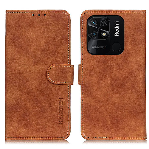 Leather Case Stands Flip Cover Holder K03Z for Xiaomi Redmi 10C 4G Brown