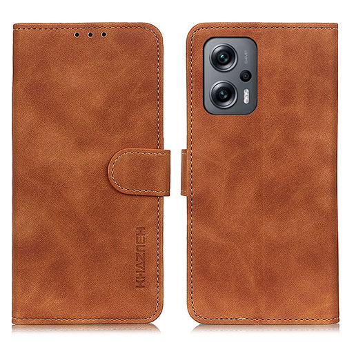 Leather Case Stands Flip Cover Holder K03Z for Xiaomi Redmi Note 11T Pro+ Plus 5G Brown