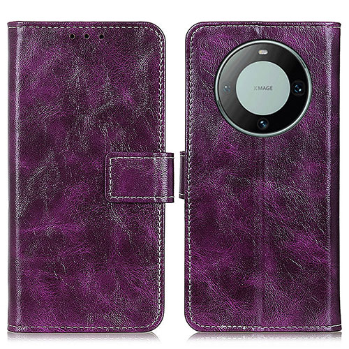 Leather Case Stands Flip Cover Holder K04Z for Huawei Mate 60 Pro+ Plus Purple