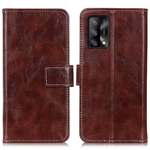 Leather Case Stands Flip Cover Holder K04Z for Oppo A95 4G Brown