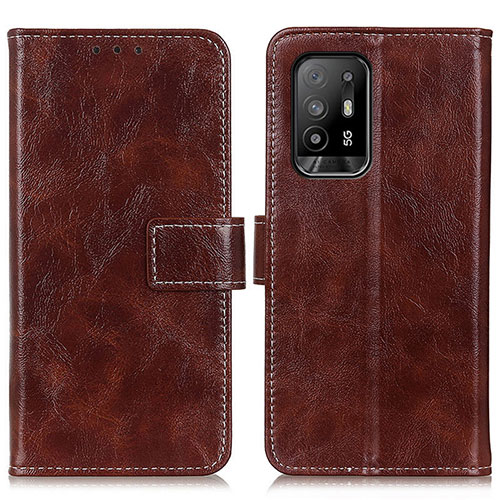 Leather Case Stands Flip Cover Holder K04Z for Oppo F19 Pro+ Plus 5G Brown