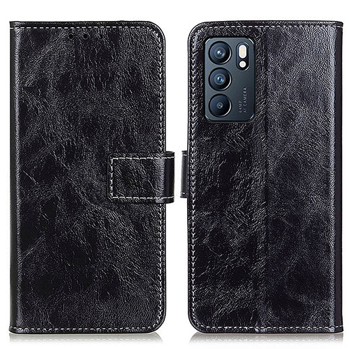 Leather Case Stands Flip Cover Holder K04Z for Oppo Reno6 5G Black