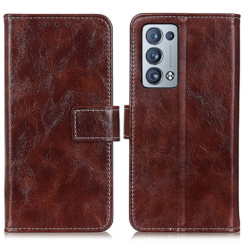 Leather Case Stands Flip Cover Holder K04Z for Oppo Reno6 Pro 5G Brown