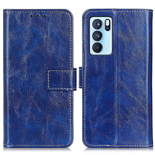 Leather Case Stands Flip Cover Holder K04Z for Oppo Reno6 Pro 5G India Blue