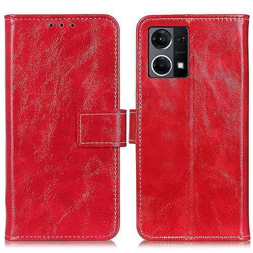 Leather Case Stands Flip Cover Holder K04Z for Oppo Reno7 4G Red