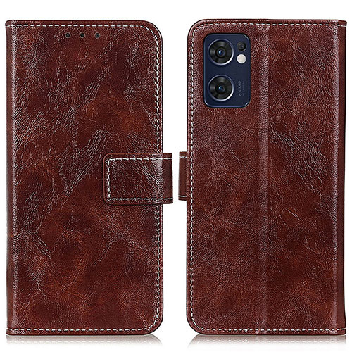 Leather Case Stands Flip Cover Holder K04Z for Oppo Reno7 5G Brown